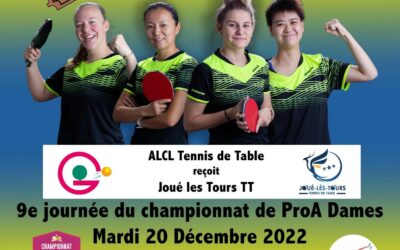 9 ème journée Championnat Pro A dames : ALCL TT Grand-Quevilly – Joué les Tours – 20122022