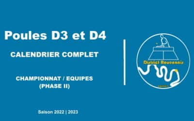 Les calendriers complets D3 et D4 (Rouennais) Phase 2 saison 2022 2023 sont disponibles….