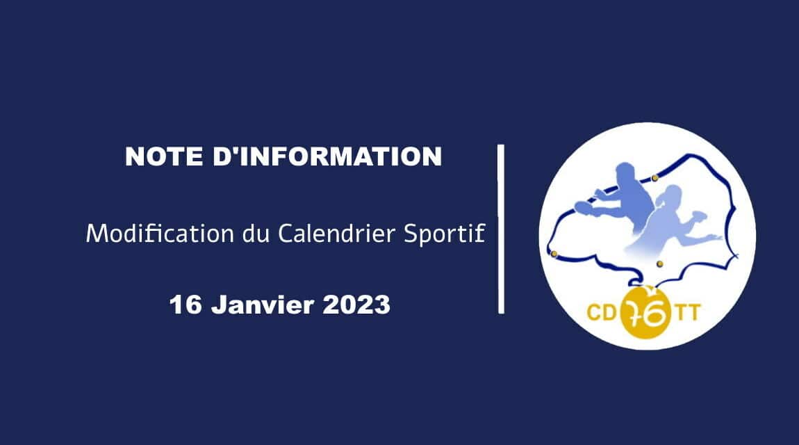 Note d’information CD76TT – Modification calendrier sportif