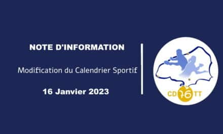 Note d’information CD76TT – Modification calendrier sportif