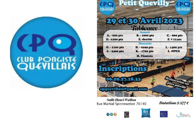 Tournoi National B – CPQ (Club Pongiste Quevillais) / 29 et 30 avril 2023