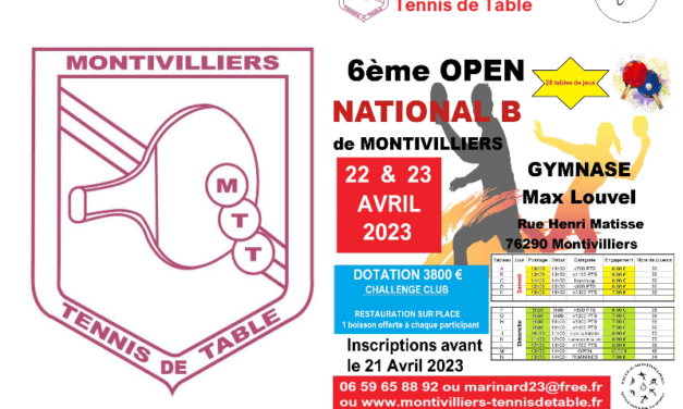 Tournoi – 6 ème Open National B – Montivilliers 22 et 23 Avril