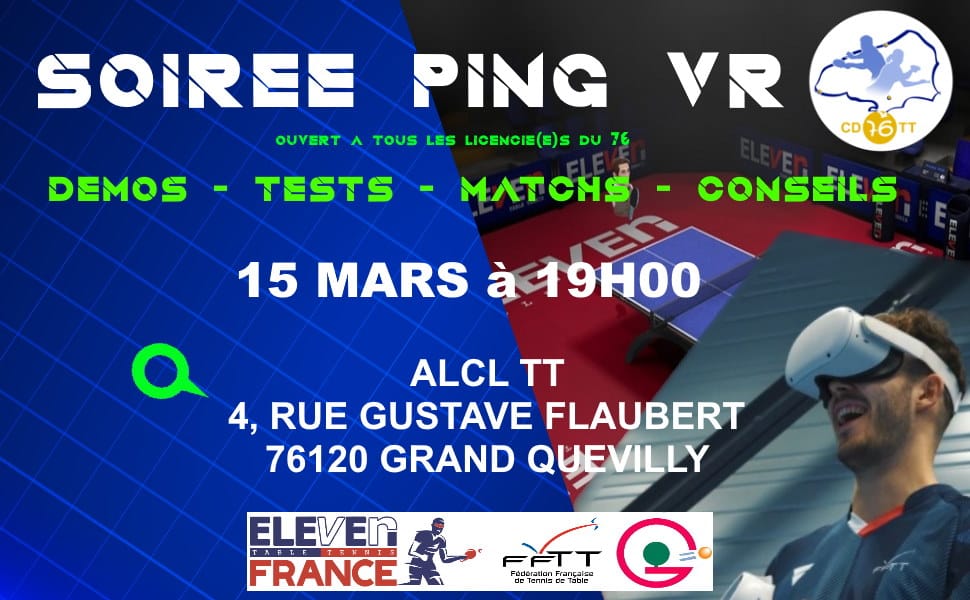 Soirée Ping VR organisée à l’ALCL TT le 15 Mars prochain à 19H00