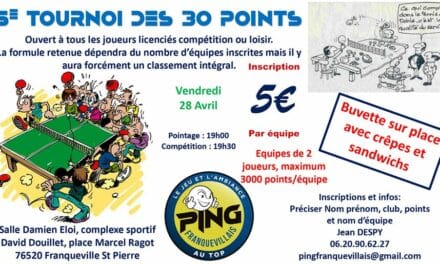 Tournoi des 30 Points – Ping Franquevillais le 28 Avril 2023
