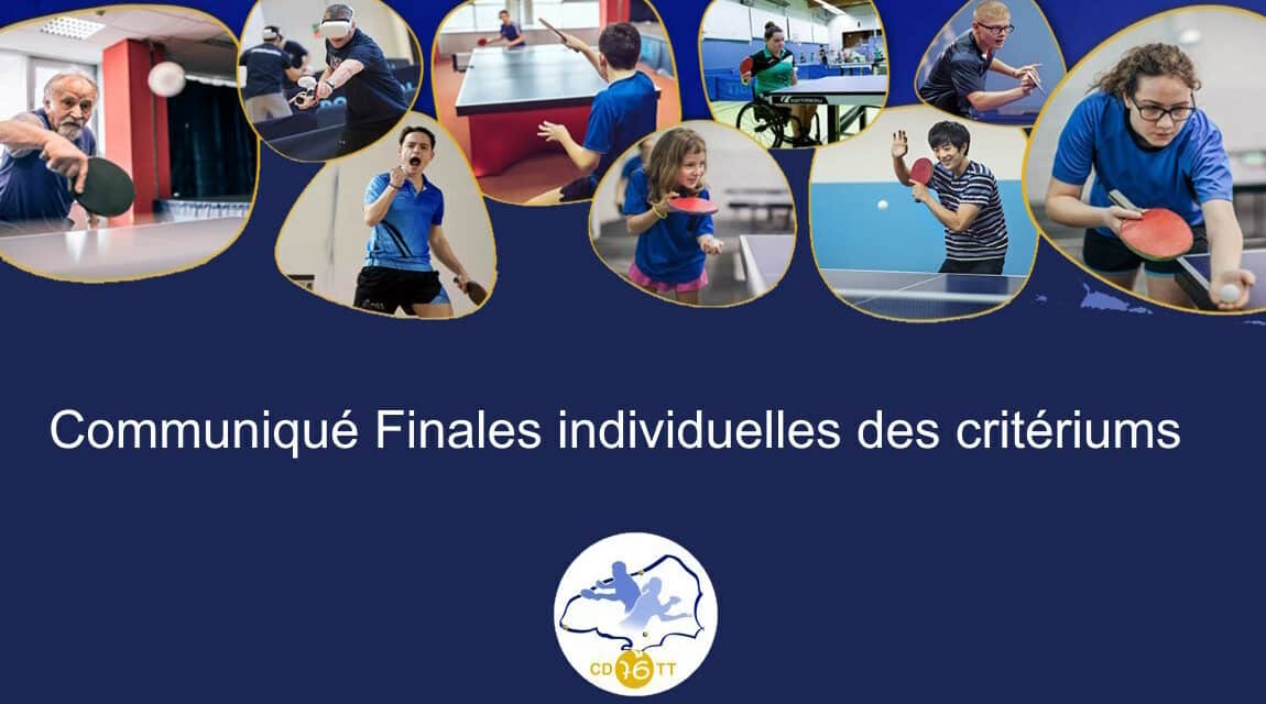 Communiqué Finales Individuelles des Critériums